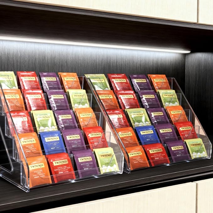 Tea Bag Organizer 5 Tier Tea Storage, Acrylic Tea Storage Chests for Kitchen, Office, Countertop, Cabinet Pantry, Tea Bag, Coffee, Sugar Packets, Creamers Holder
