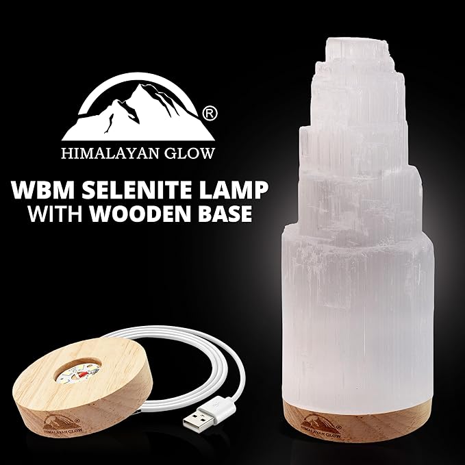 Himalayan Glow Selenite Crystal Lamp 20 cm, Hand Curved Moroccan Charging Station, Crystals and Healing Stones, Electric Cord with Dimmer Switch For Home Decor & Spiritual Protection 4-7 Lbs
