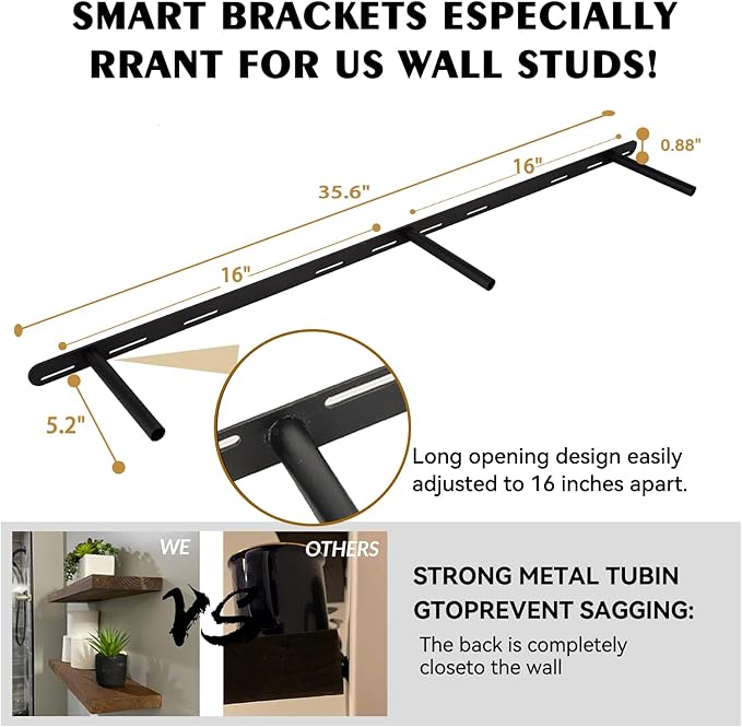 BGMG Floating Shelves for Wall 48 inch Long Set of 2,Wide Rustic Wooden Wall Shelves for Bathroom Living Room Bedroom Kitchen Farmhouse-48x6.7x1.25 inch- Dark Walnut