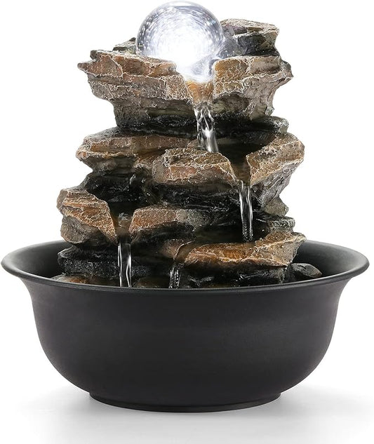WICHEMI Indoor Fountains Tabletop Fountain Waterfall Fountain Indoor Water Feature Stacked Rocks Feng Shui Zen Meditation Relaxation Desktop Fountain with LED Light for Home and Office Decor(Style 5)