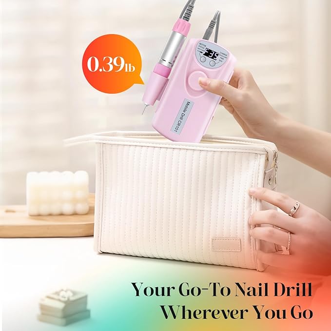 Professional Nail Drill Electric File:COYZU 35000RPM Portable Cordless Nail Drill Machine with Bits, Rechargeable E File for Acrylic & Gel Nails, Manicure & Pedicure Tech Tool for Home Salon, Pink