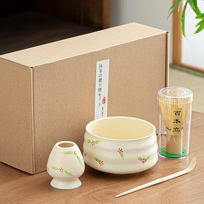 Ceramic Matcha Whisk Set, Complete Matcha Set-8PCS for Ceremonial Grade Matcha, Tea Gifts for Tea Lovers for Christmas, Birthday, Halloween (Light Cream Color)