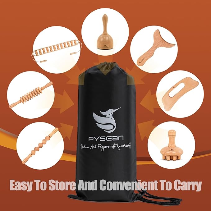 7-in-1 Wood Therapy Massage Kit, Perform Lymphatic Drainage, Relax Your Muscles, Relief Pain for Muscle, Anti-Cellulite