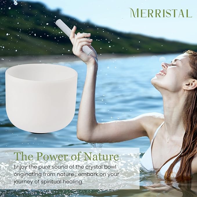 432HZ 12 Inchs Frosted Crystal Singing Bowl Set for Meditation Healing Yoga Chakra Quartz Crystal Sound Bowls with Heavy Duty Carry Case and Rubber Mallet,Suede Striker,O-rings