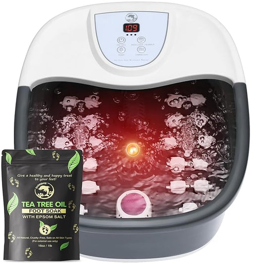 Foot Spa Bath Massager with Heat, Foot Bath with 22 Massage Rollers, Temperature Control, Jets, Bubbles, Epsom Salt and Vibration. Pedicure Foot Spa for Relaxation - Black