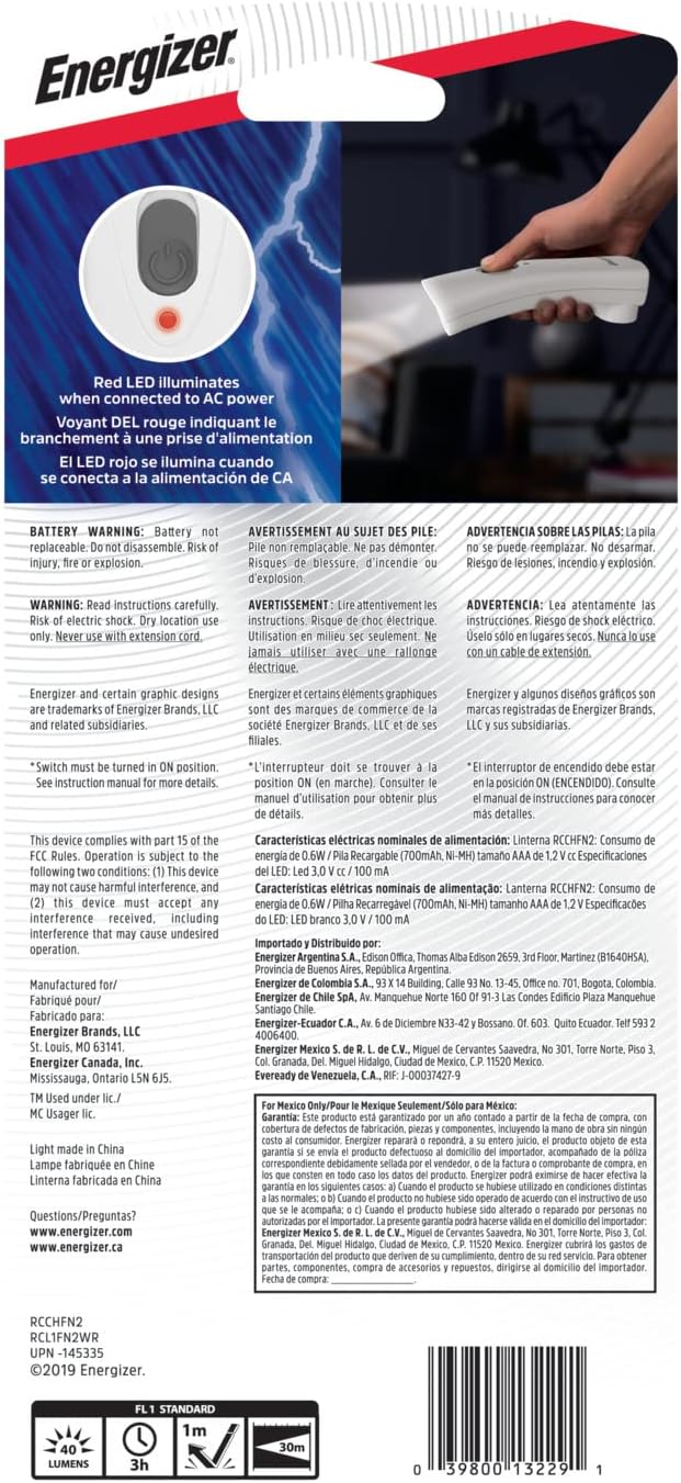 Energizer Auto-On LED Flashlights Rechargeable for Home Power Failure, Plug in LED Flashlight for Power Outage, Night Light, Hurricane Preparedness