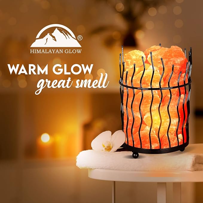 Himalayan Glow Pillar style Salt Basket Lamp with salt chunks, Himalayan Salt lamp with Touch Dimmer Control, Amber Glow, Idle for Home, Offices, and Dorm Decor