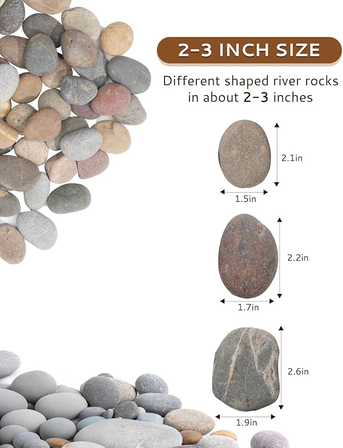 Natural River Rocks-20 lbs of Pebbles and River Stones,2-3 Inch Plant Rocks for Landscaping,Garden Paving,Crafting,Walkways,and Outdoor Decorative Stone,Mexican Beach River Rocks