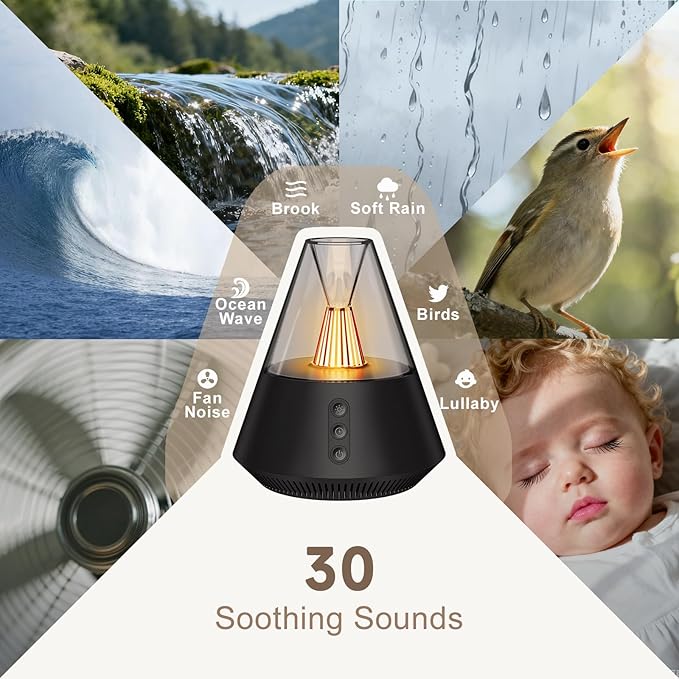 2025 KIPCUSH White Noise Sound Machine Night Light 30 Soothing Sounds 3-Level Brightness 31 Level Volume Memory Function Plug-in use Type-C Sleep Sound Machine for Baby/Adults（Black）