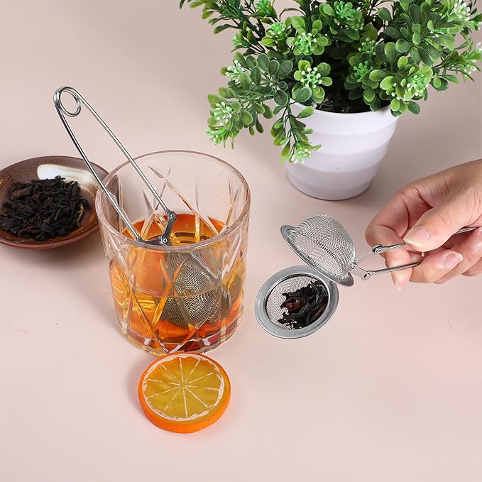 24 Pcs Snap Ball Tea Strainer Loose Leaf Tea Infuser Stainless Steel Teas Infuser Filter with Handle Mesh Snap Teas Ball Strainers for Loose Leaf, Spices, Seasonings(Silver)
