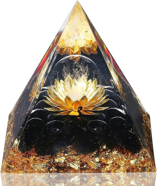 LAIDANLA Obsidian Orgone Pyramid Healing Crystals Orgonite Pyramid Flower of Life Positive Energy Spiritual Reiki Gemstone Pyramid for Anti-Stress Inspirational Attracts Success Decor Gifts