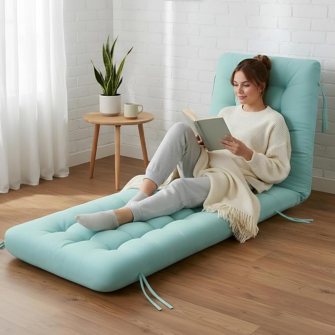 Long Floor Cushion Large Floor Cushion with Brushed Cotton 74.8 x 27.5 x 3.15 in Jumbo Lounger Pillow for Outdoor Indoor Bay Window Meditation Yoga Reading Sleeping(Cyan)