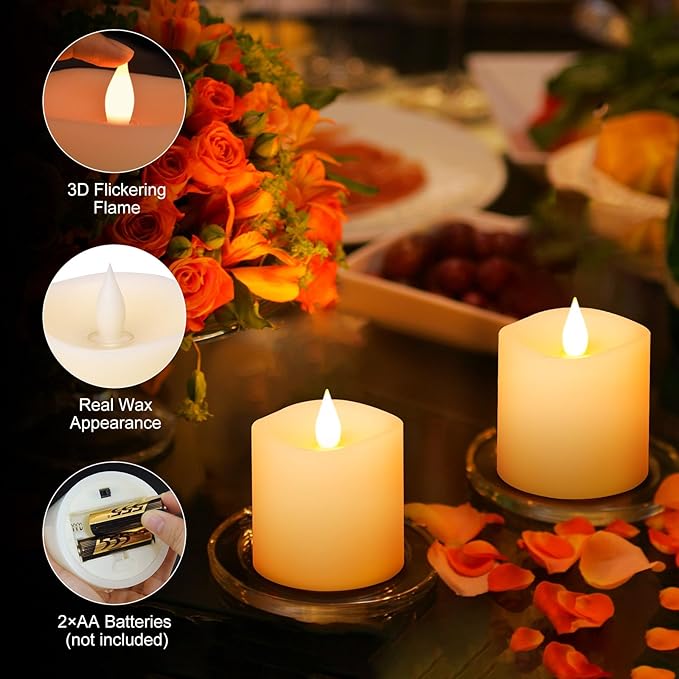 3x3 Flameless Candles Battery Operated with Remote Timer, Last 600 Hours Battery Candles Flickering, Ivory Real Wax Electric LED Candle for Wedding Party, Set of 2