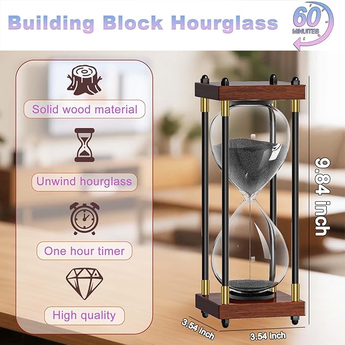 Sand Timer 60 Minute, 60 Min Hourglass Sand Clock, 1 Hour Wooden Retor Hour Glass, One Hour Sandglass, Reloj de Arena, Creative, Decoration, Office