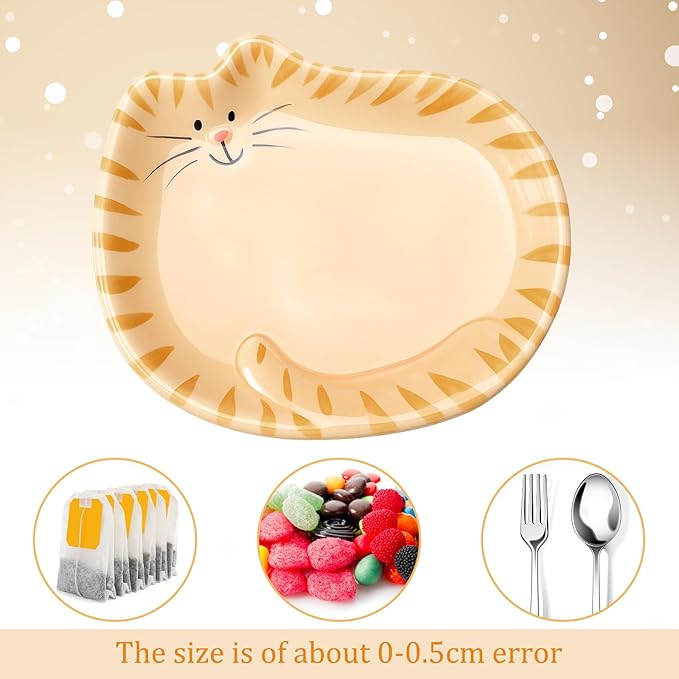 4 Inch Cat Tea Bag Holder Coaster Porcelain Ceramic Tiger Cats Tea Bag Saucer Spoon Rest Soap Dish Coaster for Kitten Lover Gifts Cute Home Parties Portable(Orange Tabby Cat)