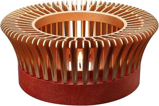 Tea Warmer with Magnolia Flower Design, JUKFITA Golden Aluminum Alloy & Wood Teapot Warmer, Short