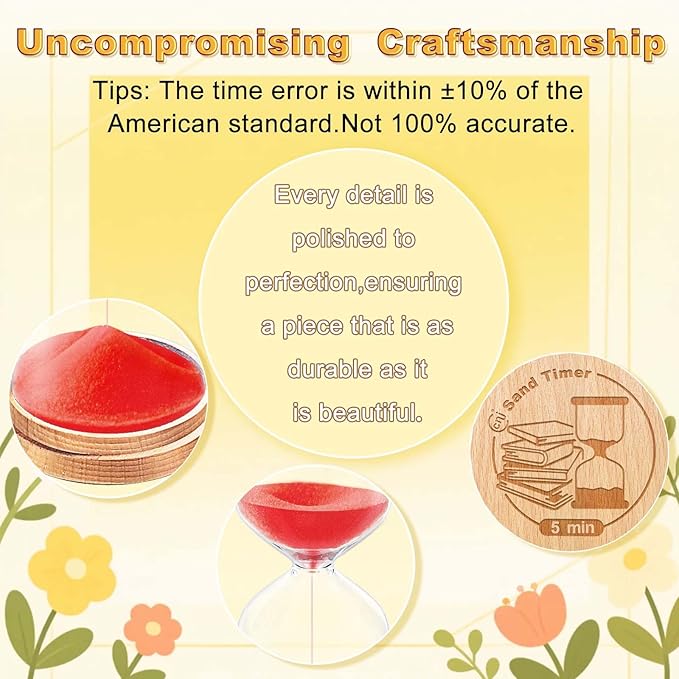 CNCJ Wooden Sand Timer 10 Minute, Hourglass Red Sand Clock Small Reloj De Arena for Desk Decor Kitchen Classroom Office Study Home Decoration