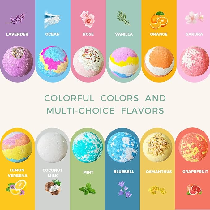 Leafgift Bath Bombs Gift Set, 12pcs Handmade Bath Fizzies with Natural Sea Salt Cocoa & Shea Butter, Perfect for Bubble Bath Spa, Moisturizing Dry Skin, Stress Relief, Best Gift for Women, Men