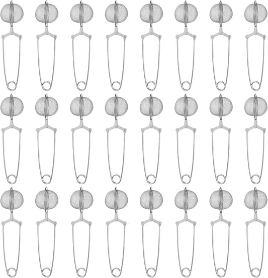 24 Pcs Snap Ball Tea Strainer Loose Leaf Tea Infuser Stainless Steel Teas Infuser Filter with Handle Mesh Snap Teas Ball Strainers for Loose Leaf, Spices, Seasonings(Silver)