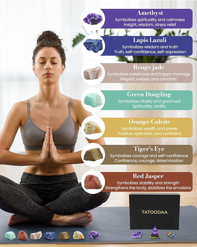 Crystals and Healing Stones Set with Orgonite Pyramid - (2-2.5 inch) Large 7 Chakras Stones, Positive Energy Healing Stones for Meditation Spiritual Protection, Christmas Birthday Gifts for Women