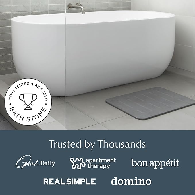 Dorai Home Bath Stone – Luxury Quick-Drying Stone Bath Mat, Non-Slip Surface, Rubberized Bottom Pad, Rain Slate