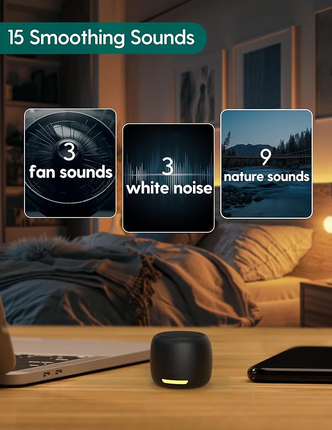 Babelio White Noise Sound Machine, Night Light, Mini and Portable, 15 Non-looping Sounds, Timer, Memory Function, for Adults Baby, Travel