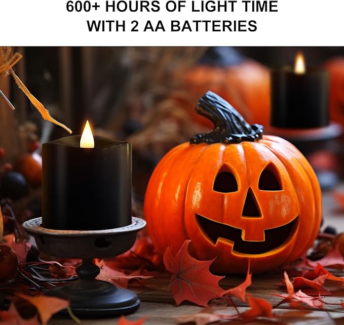 3x3 Flickering Flameless Candles Set of 2, Real Wax LED Candles,with Timer, 3 inch Flameless Candles with Remote,Battery Operated Candles, for Party/Wedding,Black