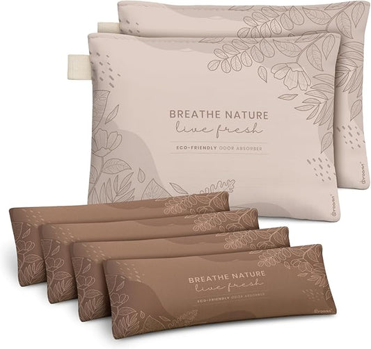 Roonin Activated Charcoal Odor Absorber - Home Shoe Deodorizer Odor Eliminator - Bamboo Charcoal Air Purifying Bag - Activated Charcoal Bags Odor Absorber Packets (6-pack)