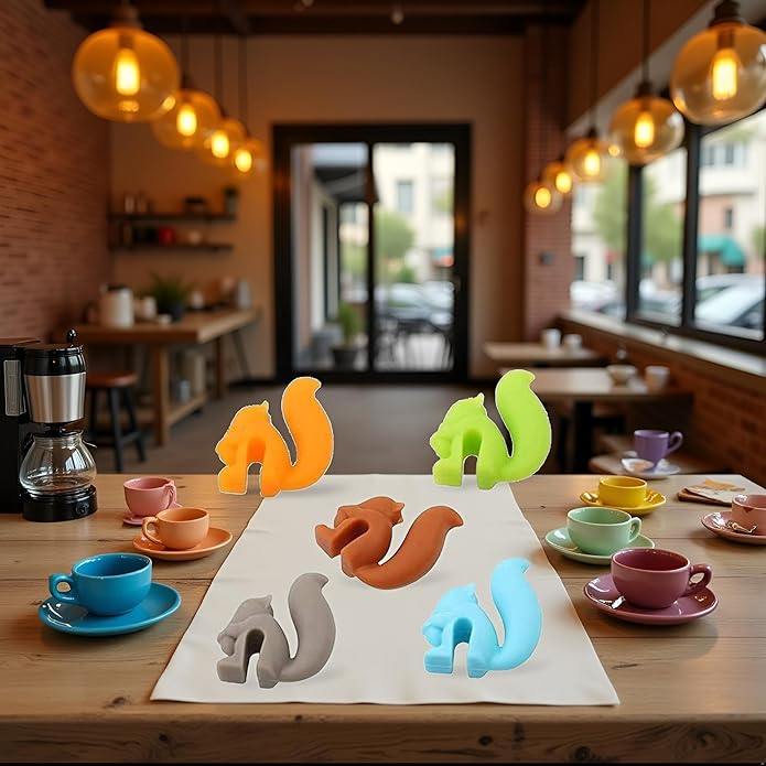5Pcs Random Color Cute Squirrel Shape Silicone Tea Bag Holder Cup, Squirrel Drink Markers, Tea Bag Holder for Cup Hanging Tool Mug Candy Colors Gift Set，Tea Bag Coasters，Coffee, Tea and Espresso