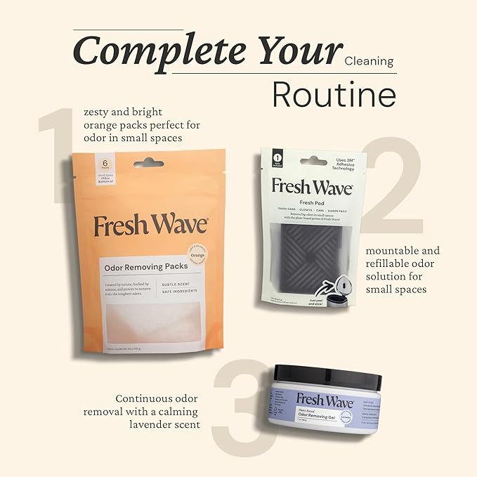 Fresh Wave Orange Odor Eliminating & Deodorizing Packs - Bag of 6 & Fresh Pod Case