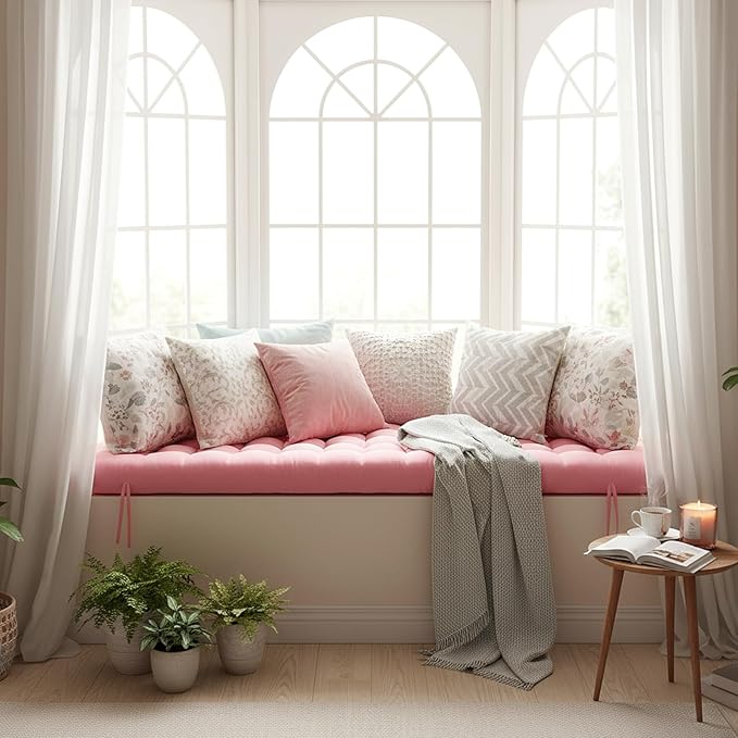 Long Floor Cushion Large Floor Cushion with Brushed Cotton 74.8 x 27.5 x 3.15 in Jumbo Lounger Pillow for Outdoor Indoor Bay Window Meditation Yoga Reading Sleeping(Pink)