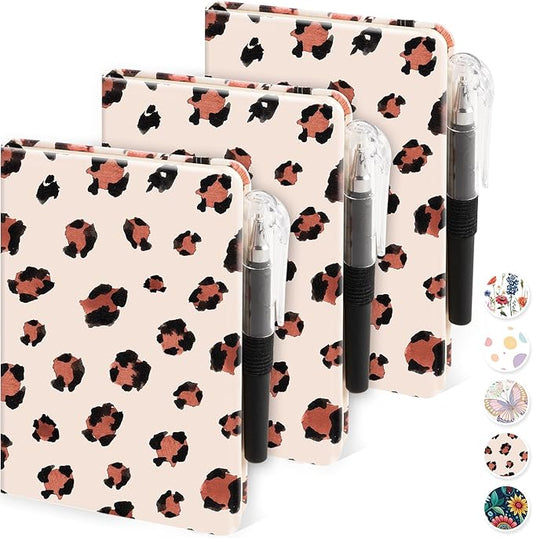 Small Journal Notebook, 3 Pack Mini Pocket Notepad with Pen, A6 (3.7" x 5.7") Leopard Cover Lined Notebook Journals for Women, 100GSM Paper, Prefect for Office Home School Supplies