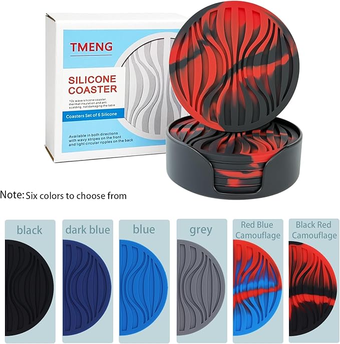 2 Packs Silicone Coaster Set of 6 Pieces with Silicone Cup Holder,Drinking Coasters, Cup Mat for Drinks,Live for Hot or Cold Drink Thickened, Non-Slip, Non-Stick, Deep Tray (2 Packs)