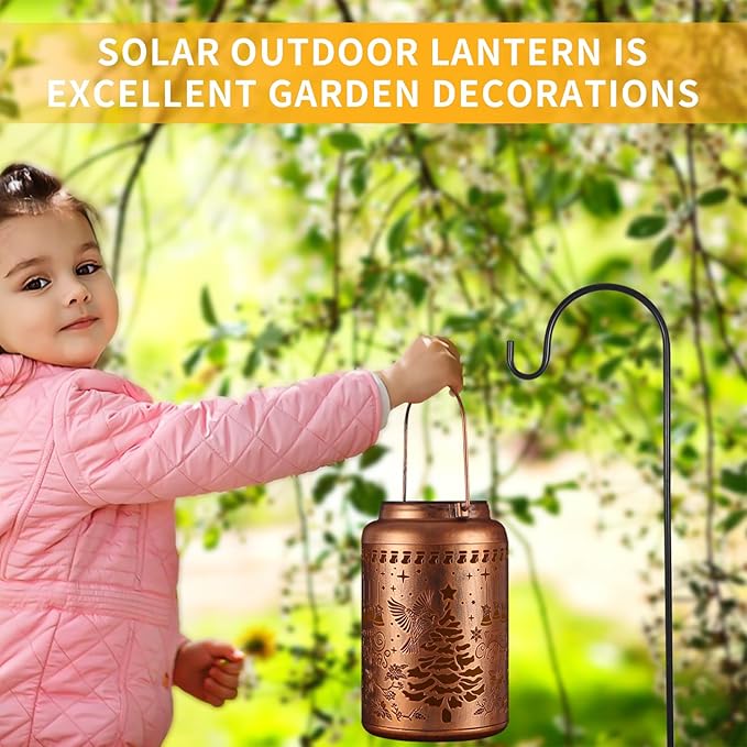 Solar Lanterns Outdoor Waterproof Garden Decor Birthday Gifts for Women Mom Grandma Hanging Lights Metal Decoration Outside for Yard, Patio,Backyard,Porch(Christmas Red Bird)