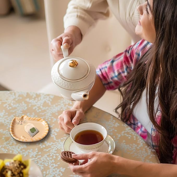 4 Inch Cat Tea Bag Holder Coaster Porcelain Ceramic Tiger Cats Tea Bag Saucer Spoon Rest Soap Dish Coaster for Kitten Lover Gifts Cute Home Parties Portable(Orange Tabby Cat)