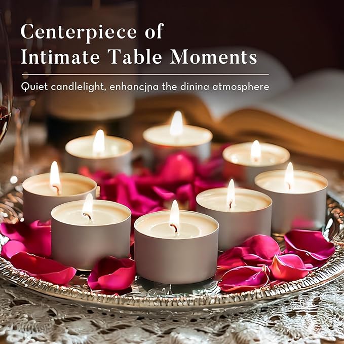 Unscented Palm Tea Lights Candles 100 Pack Bulk, 8 to 9 Hours Long Burning White Tea Lights,Non-Paraffin, Smokeless, Mini Tealight Candles for Wedding, Christmas Lights, Party, Power Outages