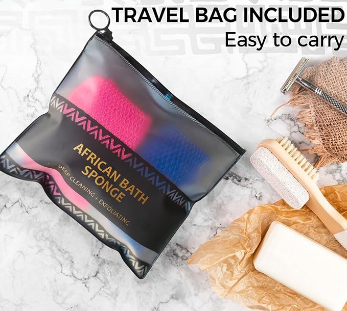 Loofah Sponge African Net Authentic - 2 Pieces Real African Exfoliating Sponge with Knots - African Net Wash Cloths for Body Scrubber Exfoliator Purple & Pink - Back Scrub for Shower Bath Accessories