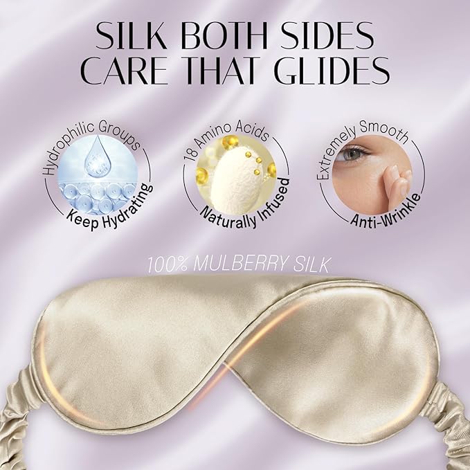 OLESILK Silk Sleep Eye Mask Blindfold with Double Layer Silk Filling for Full Night's Sleep, Luxury Eye Cover Eyeshade for Women Men with Travel Bag and Ear Plugs, Taupe