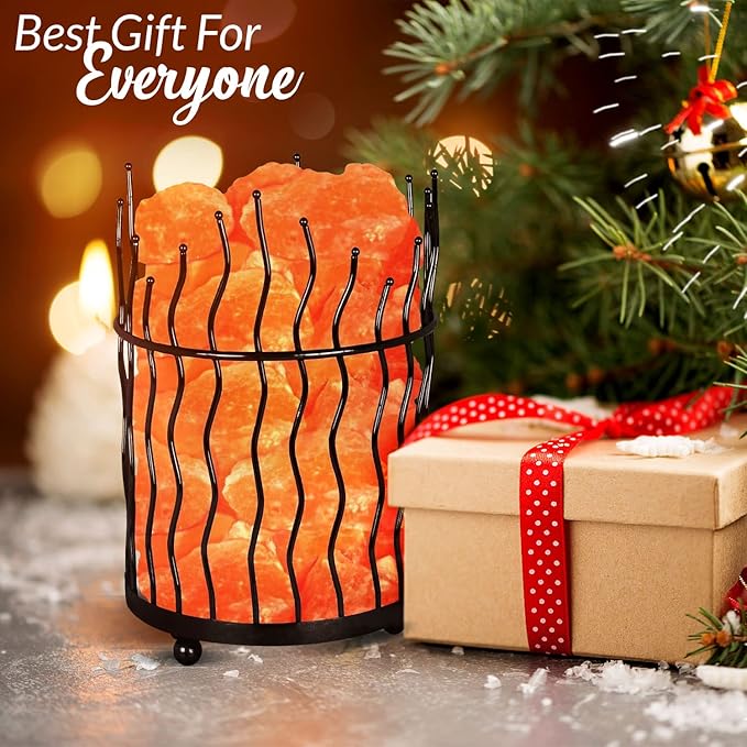 Himalayan Glow Pillar style Salt Basket Lamp with salt chunks, Himalayan Salt lamp with Touch Dimmer Control, Amber Glow, Idle for Home, Offices, and Dorm Decor