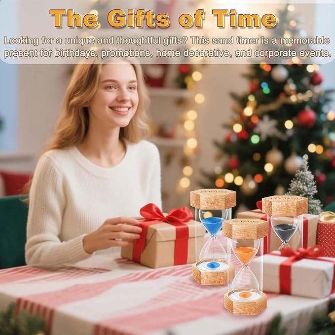 5 Minute Hourglass Sand Timer, Natural Wood Grain Hexagonal Hour Glass Sand Clock 5 Minutes, Reloj De Arena, Large Wooden Sandglass Sand Watçh 5 Min for Rustic Desk Decor, Office, Game, Classroom