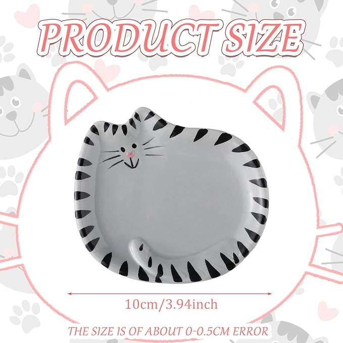 4 Inch Cat Tea Bag Holder Coaster Porcelain Ceramic Tiger Cats Tea Bag Saucer Spoon Rest Soap Dish Coaster for Kitten Lover Gifts Cute Home Parties Portable (British Shorthair)