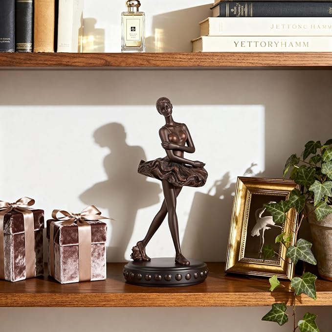 Ballerina Figurines, Ballerina Dancer Statues Resin Sculpture Vintage Home Decor, Ballet Dance Girl Ornament for Shelves Home Office Decor (Bronze)