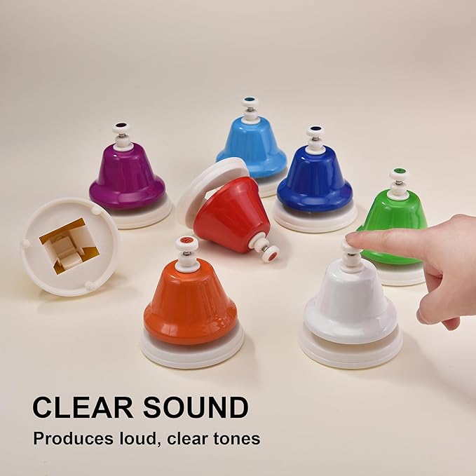 HILAZA Desk Bells for Kids, 8 Note Diatonic Hand Bells, Rainbow Music Handbells Table Bell Musical Percussion Instrument