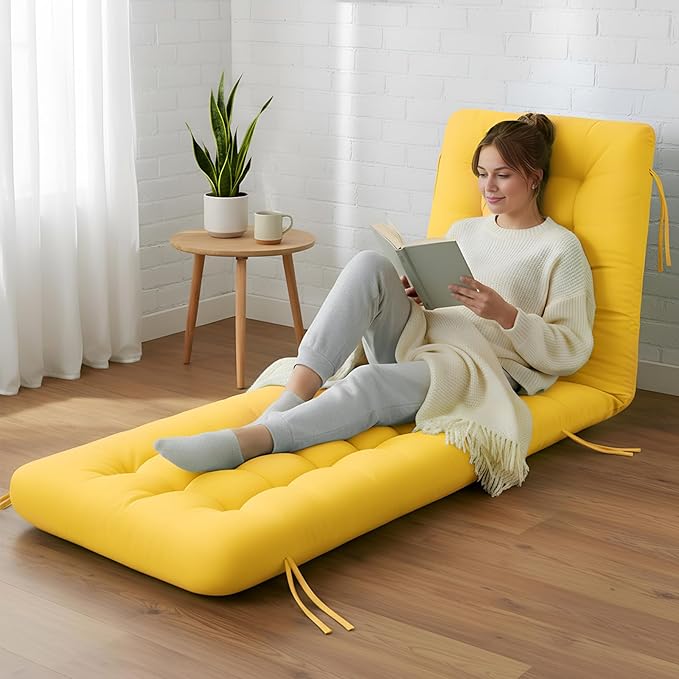 Long Floor Cushion Large Floor Cushion with Brushed Cotton 74.8 x 27.5 x 3.15 in Jumbo Lounger Pillow for Outdoor Indoor Bay Window Meditation Yoga Reading Sleeping(Yellow)
