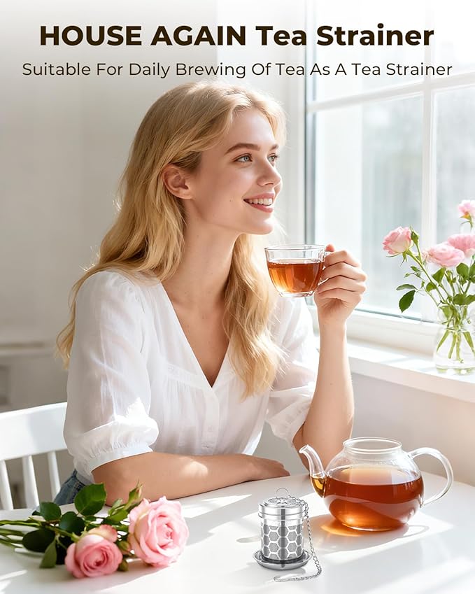 House Again Tea Infuser for Loose Leaf Tea, Extra Fine Mesh Tea Strainers, 304 Stainless Steel with Chain Hook, Loose Leaf Tea Steeper for Brew Tea Spices & Seasonings, Geometric Design