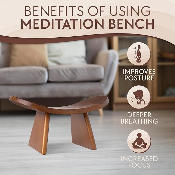 Wood Meditation Ergonomic Kneeling Bench - 16.5" x 8.3" x 7.1" Yoga, Prayer, Meditation Bench - Meditation Stool Made of Strong and Durable Mango Wood - Indoor Outdoor Meditation Seat