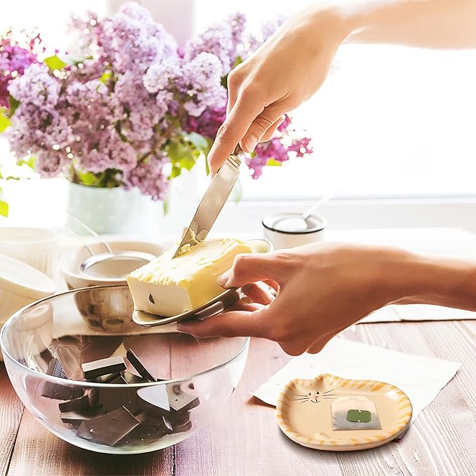 4 Inch Cat Tea Bag Holder Coaster Porcelain Ceramic Tiger Cats Tea Bag Saucer Spoon Rest Soap Dish Coaster for Kitten Lover Gifts Cute Home Parties Portable(Orange Tabby Cat)