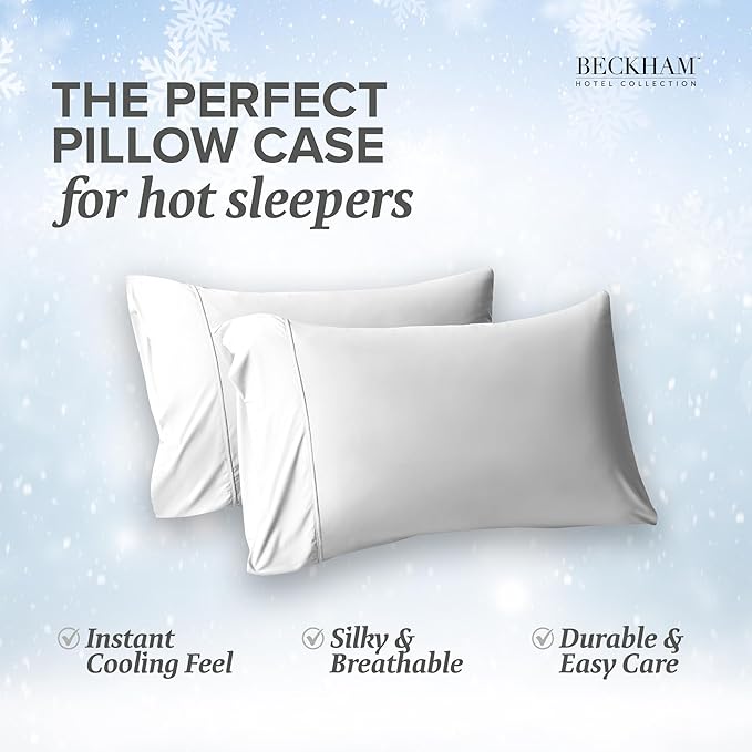 Beckham Hotel Collection Cooling Pillowcases for Hot Sleepers, Standard/Queen Size Set of 2, Cool Bedding, Envelop Closure, Silky Soft, Breathable, Moisture-Wicking, White
