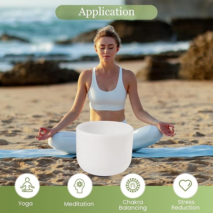 432HZ 12 Inchs Frosted Crystal Singing Bowl Set for Meditation Healing Yoga Chakra Quartz Crystal Sound Bowls with Heavy Duty Carry Case and Rubber Mallet,Suede Striker,O-rings
