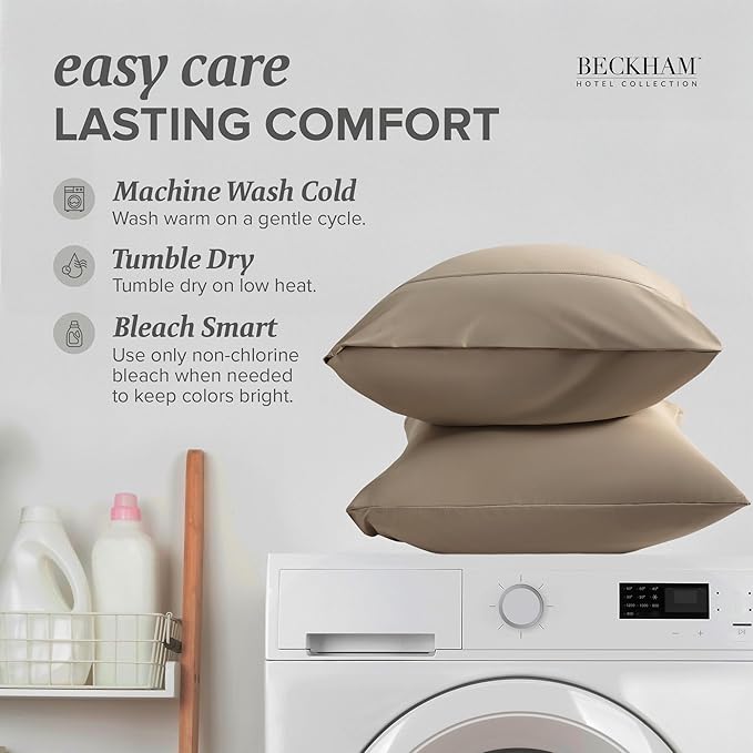 Beckham Hotel Collection Cooling Pillowcases for Hot Sleepers, Standard/Queen Size Set of 2, Cool Bedding, Envelop Closure, Silky Soft, Breathable, Moisture-Wicking, Sand